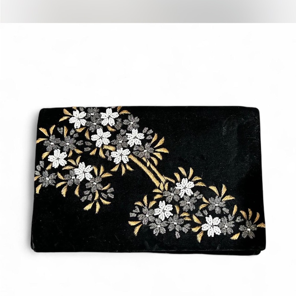 Vintage Velvet Handmade Fuji Bag, Clutch with Floral Embroidery